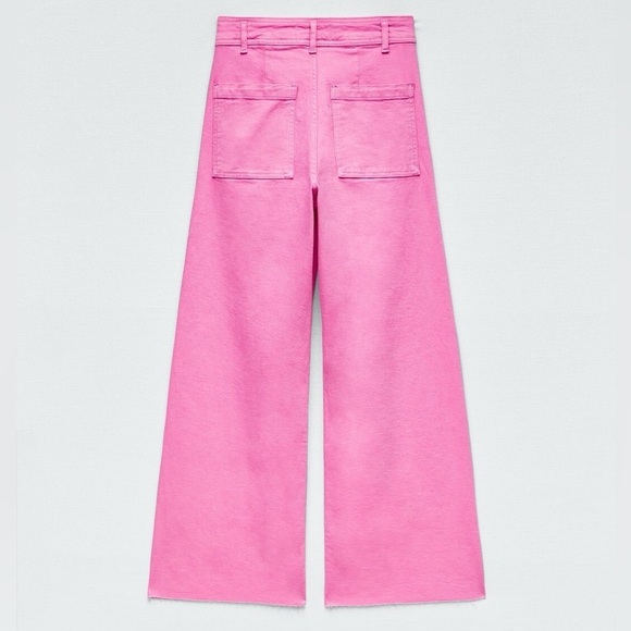 ZARA | Marine Sailor Wide Leg Jeans Pants Denim in Pink | SIZE 0 - Picture 2 of 8